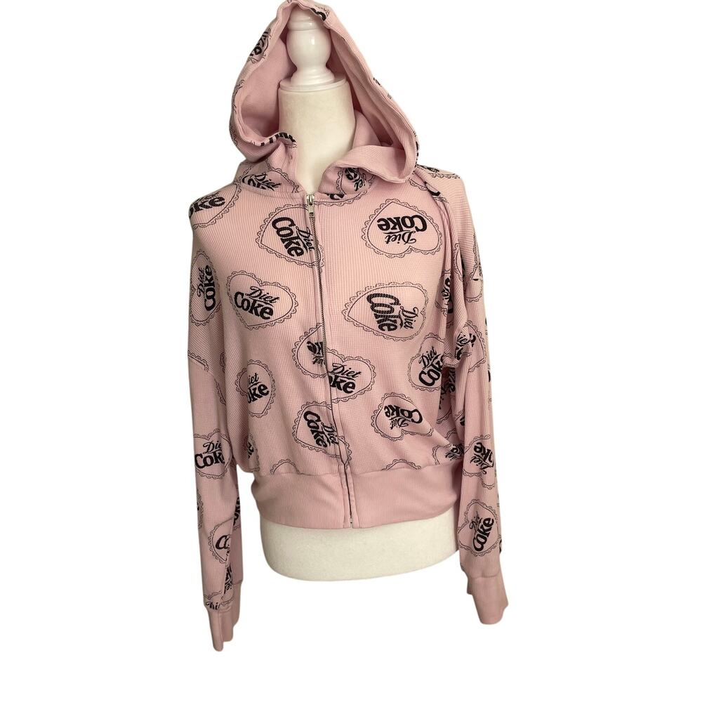 Coca Cola Women's Diet Coke  Pink Full-Zip Hoodie Size Medium  Y2K Loungewear